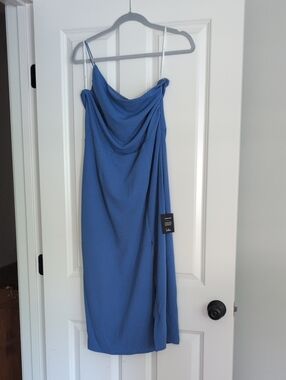 Lulu's Steel Blue Cowl Draped Midi Skirt